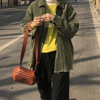 Turtleneck Long-sleeve T-shirt / Plain Long-sleeve Knit Top / Corduroy Button Jacket