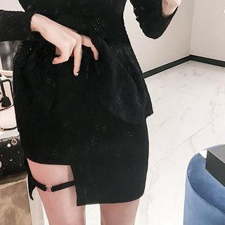 Cutaway-front Buckle-trim Mini Skirt