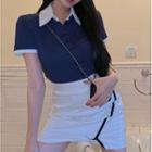 Polo Collar Contrast Top / Skirt
