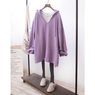Oversized Mock Two-piece V-neck Hoodie