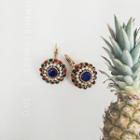 Retro Rhinestone Dangle Earring 1 Pair - Gold & Sapphire Blue - One Size