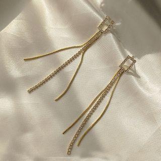 925 Sterling Rhinestone Dangle Earring 1 Pair - As Shown In Figure - One Size