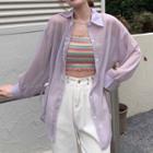 Long-sleeve Tie-strap Sheer Shirt