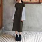 Long Sleeve Color-block T-shirt Dress As Shown In Figure - One Size