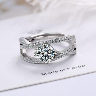 Rhinestone Layered Ring 1pc - Silver - One Size