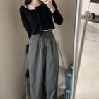 Long-sleeve Button-up Crop Top / Wide Leg Pants