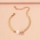 Freshwater Pearl Leaf Alloy Bracelet Gold - One Size