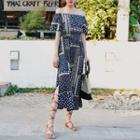 Off Shoulder Short-sleeve A-line Midi Dress