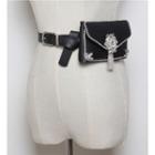 Set: Faux Leather Belt + Detachable Rhinestone Pouch Black - One Size