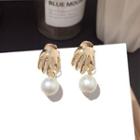 Alloy Hand Faux Pearl Dangle Earring Gold - One Size