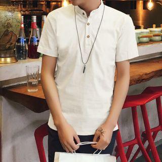 Plain Stand Collar Short-sleeve Shirt