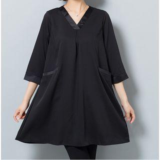 V-neck Elbow-sleeve A-line Dress