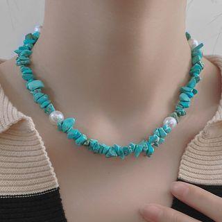 Faux Pearl Necklace White Faux Pearl - Aqua Green - One Size