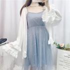Spaghetti-strap Mesh Dress / Frilled Trim Cover-up