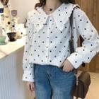 Long-sleeve Corduroy Dotted Blouse