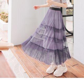 Frill Trim Layered Mesh A-line Skirt