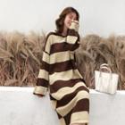 Long-sleeve Striped Hooded Midi Knit Dress