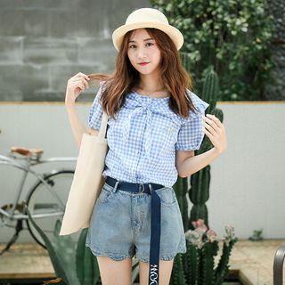 Short-sleeve Gingham Blouse