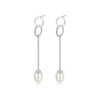 Sterling Silver Simple And Fashion Geometric Tassel Earrings With White Freshwater Pearls Silver - One Size