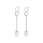 Sterling Silver Simple And Fashion Geometric Tassel Earrings With White Freshwater Pearls Silver - One Size