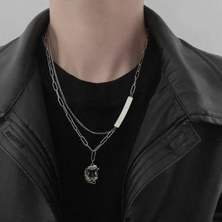 Chain Gemstone Color Block Necklace Silver - One Size