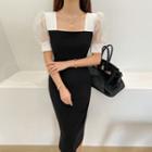 Puff-sleeve Tulle Sheath Dress
