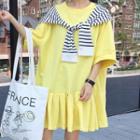 Elbow-sleeve T-shirt Dress With Detachable Hood