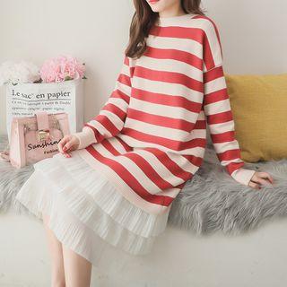 Striped Panel Accordion Pleat Knit Dress