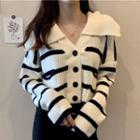 Long-sleeve Lapel Striped Button-up Cardigan