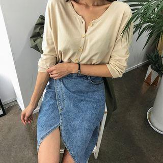 Button-front Drawstring-back Cardigan