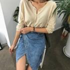 Button-front Drawstring-back Cardigan