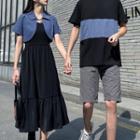 Couple Matching Elbow-sleeve T-shirt / Shorts / Midi A-line Dress / Jacket / Set