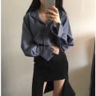 Long-sleeve Plain Shirt / Asymmetrical Hem Skirt