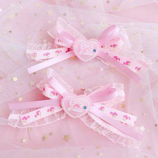 Lace Bow Hair Clip 1 Pair - Pink - One Size