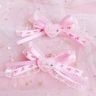 Lace Bow Hair Clip 1 Pair - Pink - One Size