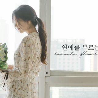 Frill-trim Beribboned Floral Long Dress