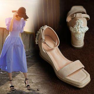 Beaded Wedge-heel Sandals