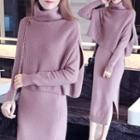 Set: Turtleneck Sweater + Slit Midi Straight-fit Skirt