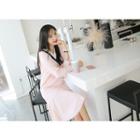 Contrast V-neck A-line Dress