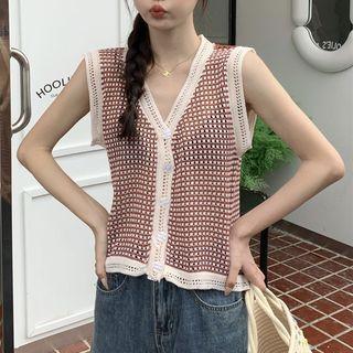 Plaid V-neck Tank Top Cardigan