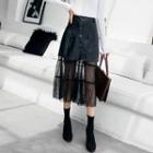 Faux Leather Panel Midi Skirt