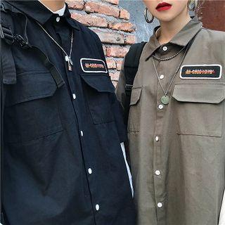 3/4-sleeve Lettering Embroidered Shirt