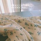 Long-sleeve Button-up T-shirt / Flower Print Midi A-line Skirt