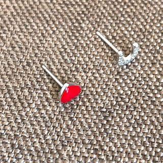 Non-matching 925 Sterling Silver Heart & U Lettering Earring 1 Pair - 925 Silver - Ear Studs - One Size