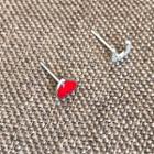 Non-matching 925 Sterling Silver Heart & U Lettering Earring 1 Pair - 925 Silver - Ear Studs - One Size