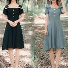Contrast Trim Square Collar Short-sleeve Midi Dress