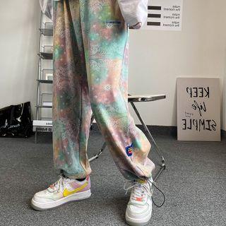 Paisley Tie-dye Print Drawstring-cuff Pants