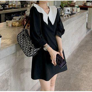 Elbow-sleeve Collar Mini Dress