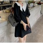 Elbow-sleeve Collar Mini Dress