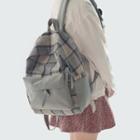Plaid Faux Suede Panel Backpack